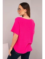Dámský svetr s krátkým rukávem a výstřihem do V fuchsie Dámský svetr s krátkým rukávem a výstřihem do V fuchsie