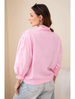 Dámská bavlněná košile s krajkou a vázáním světle růžová Dámská bavlněná košile s krajkou a vázáním světle růžová