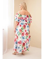 Dámské Plus Size maxi šaty s model 22092402 odhalenými rameny a elastickým pasem fuchsiové - K-Fashion