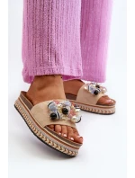 Dámské sandály na platformě s ozdobami S.Barski HY077 béžové