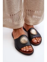 model 21665471 Kožené Žabky Na Ploché Podrážce S Ozdobou Černé - Zazoo model 21665471 Kožené Žabky Na Ploché Podrážce S Ozdobou Černé - Zazoo