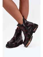 Lakované dámské kotníčková obuv z přírodní kůže s vyhříváním Artiker 57C0165 bordó Lakované dámské kotníčková obuv z přírodní kůže s vyhříváním Artiker 57C0165 bordó