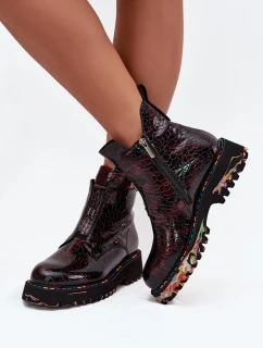 Lakované dámské kotníčková obuv z přírodní kůže s vyhříváním Artiker 57C0165 bordó