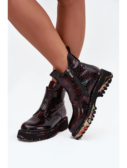 Lakované dámské kotníčková obuv z přírodní kůže s vyhříváním Artiker 57C0165 bordó Lakované dámské kotníčková obuv z přírodní kůže s vyhříváním Artiker 57C0165 bordó