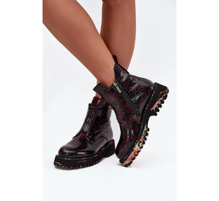 Lakované dámské kotníčková obuv z přírodní kůže s vyhříváním Artiker 57C0165 bordó Lakované dámské kotníčková obuv z přírodní kůže s vyhříváním Artiker 57C0165 bordó