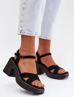 Dámské sandály s masivním podpatkem z eko semiše Černé Tereza