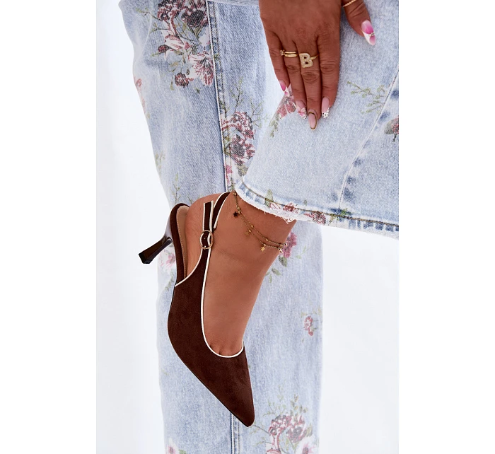 Dámské sandály na podpatku s lemovkou Čokoládové Relmira