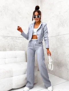 Šedý dámský komplet krátké sako a široké kalhoty model 19673901 - Moon