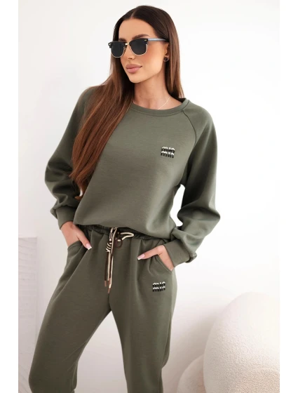Dámská souprava z viskózy s mikinou a kalhotami khaki model 22321160 - K-Fashion Dámská souprava z viskózy s mikinou a kalhotami khaki model 22321160 - K-Fashion