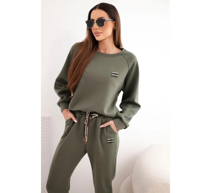 Dámská souprava z viskózy s mikinou a kalhotami khaki masełkowy