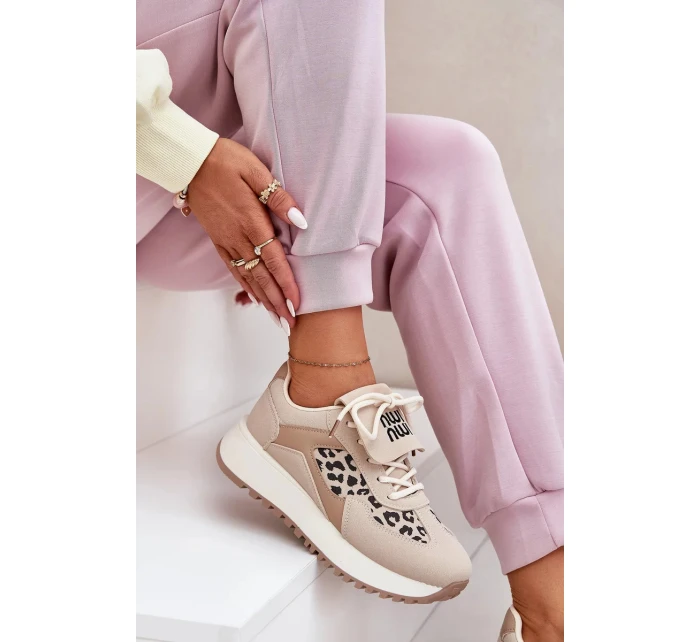 Dámské sportovní tenisky na platformě – béžové s panteřím vzorem Pumbes