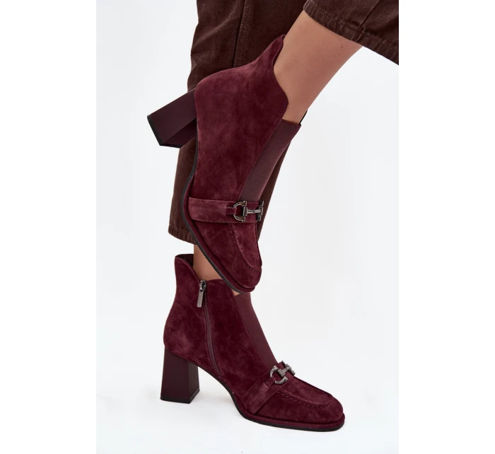 Dámské semišové botky na podpatku Artiker – bordó