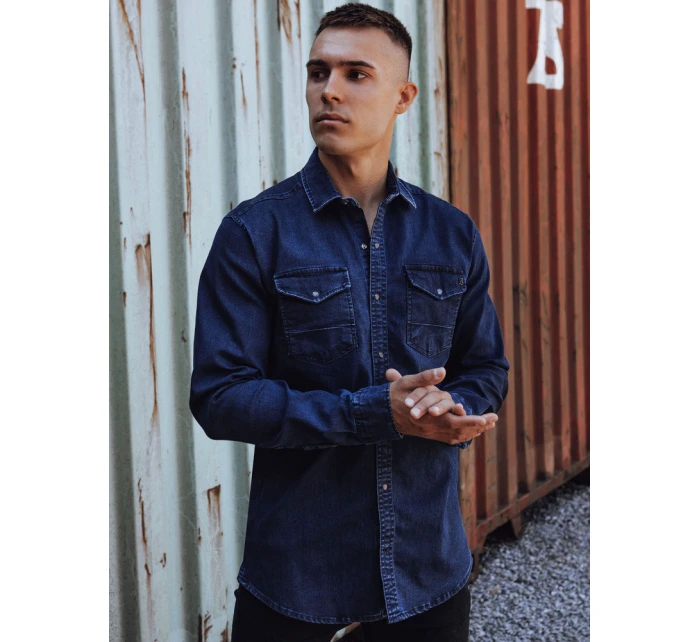 Pánská tmavě modrá džínová košile FashionStreet DX2587