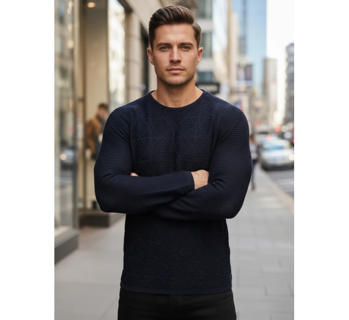 Pánský tmavě modrý svetr model 21995034 - FashionStreet Pánský tmavě modrý svetr model 21995034 - FashionStreet