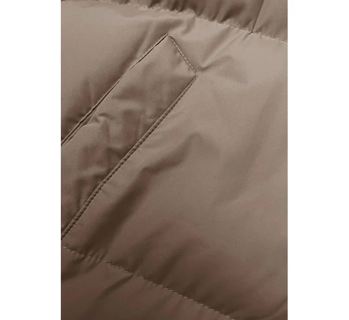 Tmavě béžová dlouhá hrubší dámská bunda s kapucí (5M3163-84) Tmavě béžová dlouhá hrubší dámská bunda s kapucí (5M3163-84)