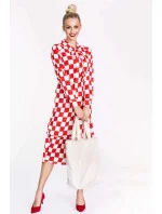 Bílo-červené dámské kárované šaty s vázáním ve výstřihu Ann Gissy (XY202117)