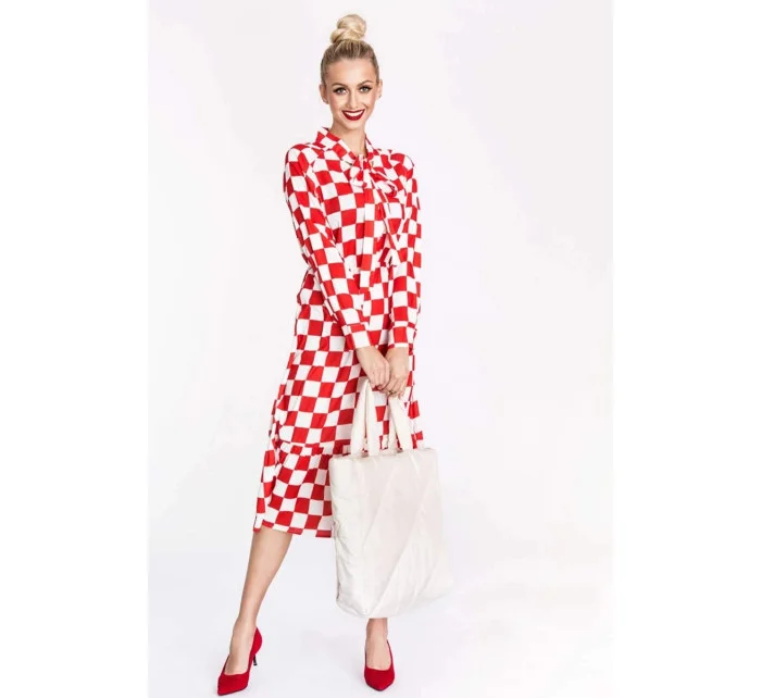 Bílo-červené dámské kárované šaty s vázáním ve výstřihu Ann Gissy (XY202117)