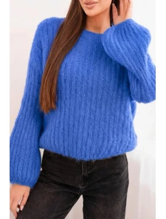 Svetr dámský z mohairu s bufkovými rukávy tmavě džínový