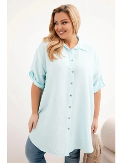 Dámská košile Plus Size z viskózy s delším zadním dílem světle mátová