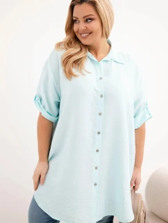 Dámská košile Plus Size z viskózy s delším zadním dílem světle mátová