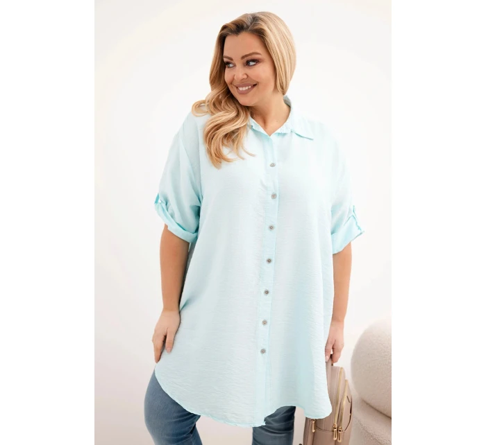 Dámská košile Plus Size z viskózy s delším zadním dílem světle mátová Dámská košile Plus Size z viskózy s delším zadním dílem světle mátová
