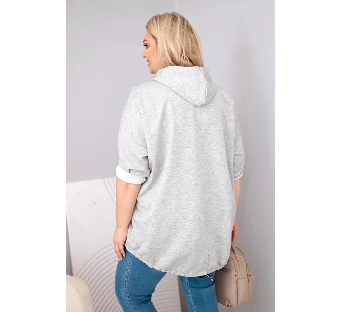 Dámská mikina Plus Size viskózová s kapucí a klokaní kapsou šedý melír
