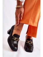 Kožené lodičky s řetízkem model 21592777 Black - Laura Messi