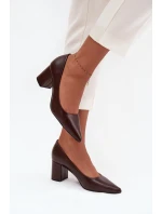 Lodičky na sloupkovém podpatku se  čokoládové model 21711480 - Boto