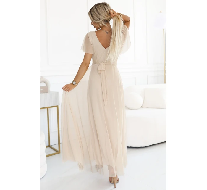 Dlouhé šaty s výstřihem a krátkými rukávy BEACH model 21069854 - numoco basic