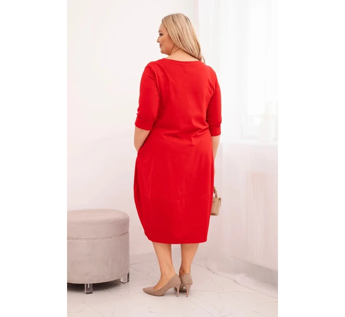Dámská bavlněná sukýnka Plus Size s ohrnutým rukávem a kapsami červená