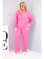Dámský komplet Plus Size bavlněný s volnou mikinou a kalhotami s širokou nohavicí růžový