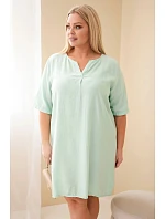 Dámské viskózové šaty Plus Size s krátkým rukávem a výstřihem do V tmavě mátové