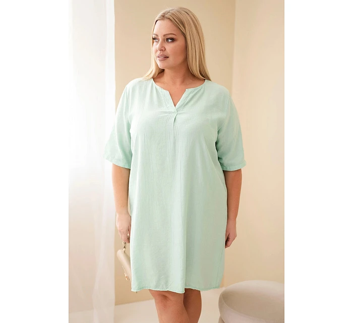 Dámské viskózové šaty Plus Size s krátkým rukávem a výstřihem do V tmavě mátové