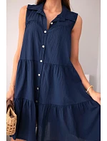 Dámské bavlněné košilové šaty bez rukávů s knoflíky námořnická modrá