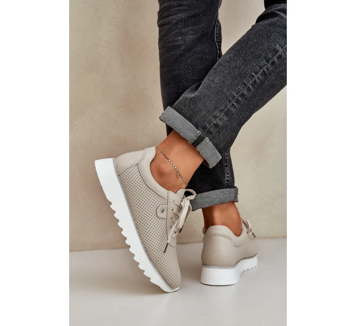 Kožené Sportovní Boty Na Platformě S Leskem D&A LR51-629 Béžové Kožené Sportovní Boty Na Platformě S Leskem D&A LR51-629 Béžové