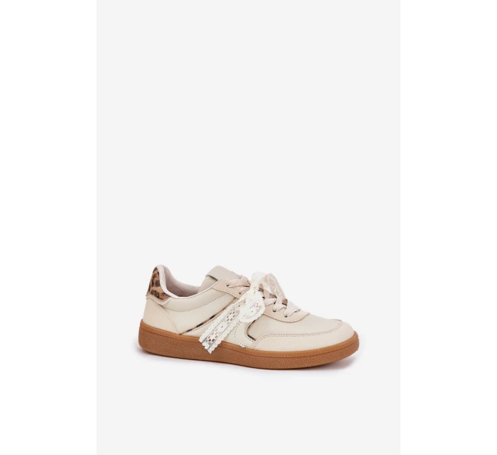 Nízké Dámské Tenisky S Krajkou Leopardí Béžové Zielle