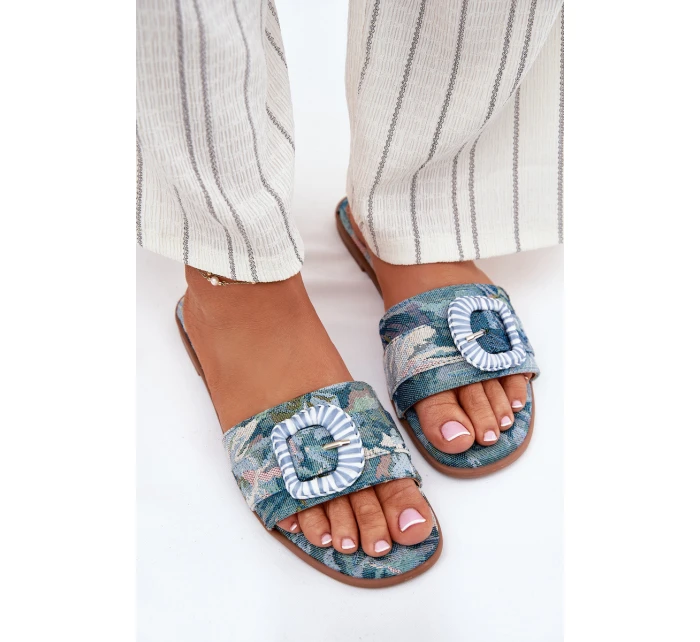 Ploché Dámské Pantofle S Ozdobnou Sponou Modré Clariola Ploché Dámské Pantofle S Ozdobnou Sponou Modré Clariola