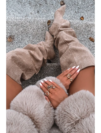 dámské kozačky na podpatku béžové model 21713439 - Boto