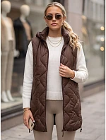 Długa kamizelka damska pikowana z kapturem brązowa model 22361886 - FashionStreet Długa kamizelka damska pikowana z kapturem brązowa model 22361886 - FashionStreet