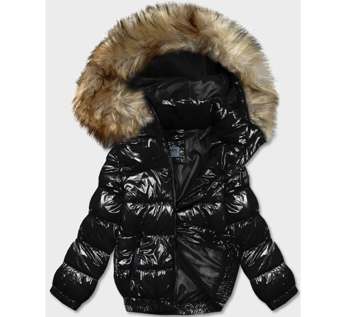 Černá dámská lakovaná bunda (B8039-1)