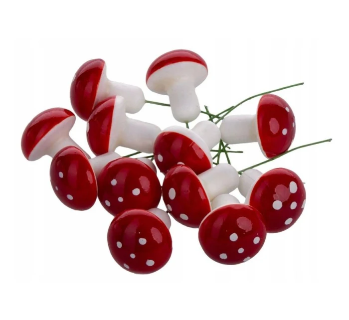 DEKORATIVNÍ FIGURKY HOUBY MUCHOMŮRKY NA DRÁTĚ 9KS