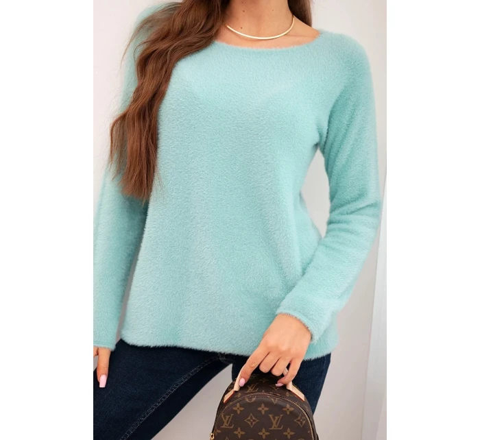 Svetr dámský z měkké pleteniny s kulatým výstřihem mátový
