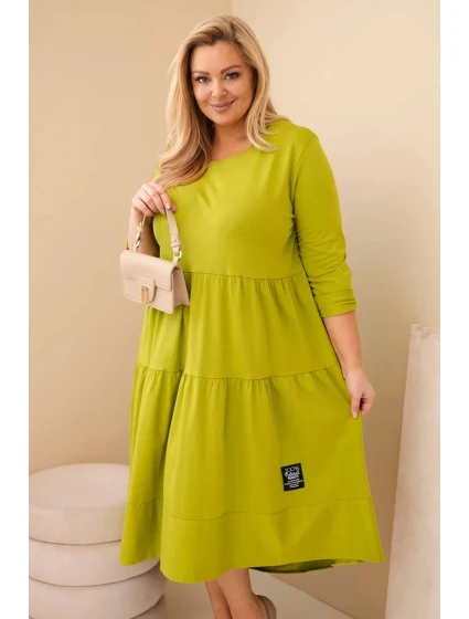 Dámská bavlněná sukni Plus Size s volány a ohrnutým rukávem pistáciová