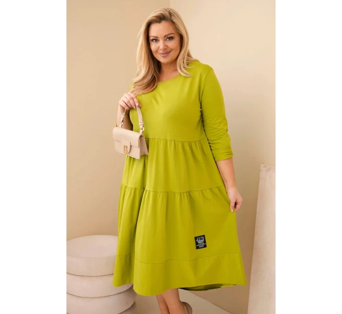 Dámská bavlněná sukni Plus Size s volány a ohrnutým rukávem pistáciová