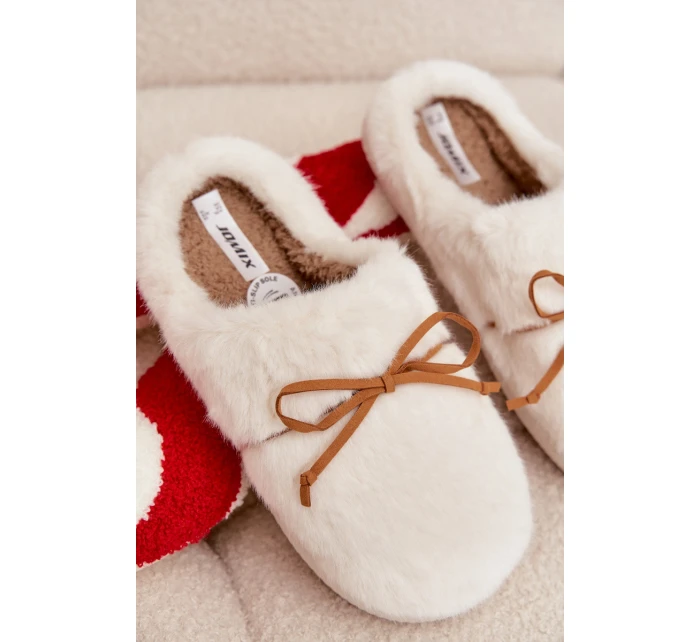 Kožešinové s mašlí ecru model 21772506 - Boto