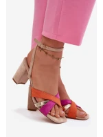Dámské sandály na podpatku s pásky Eko semiš Béžové model 21937467 - Boto