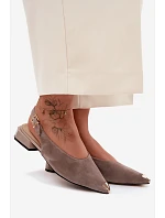 Kožené semišové dámské sandály na nízkém podpatku D&A CR61-3050 Béžové