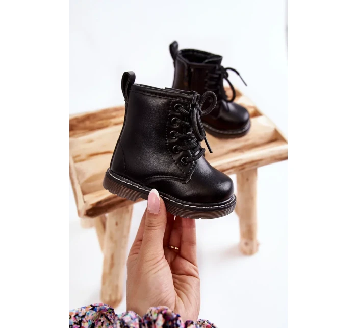 Dětské Kožené Kozačky Se Zipem Černe Omua