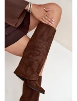 Dámské nazouvací kovbojky Zalia na sloupkovém podpatku s třásněmi – hnědé