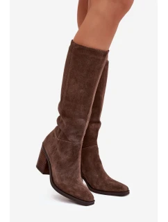 Dámské kozačky na sloupkovém podpatku se zipem Lissara – hnědé, eko semiš